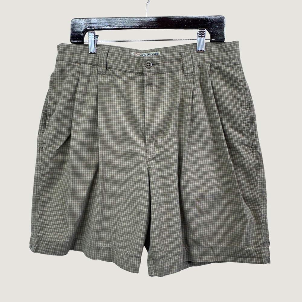Structure‎ Pleated Plaid Shorts Mens Size 35 Green Vintage 90s Dadcore Preppy